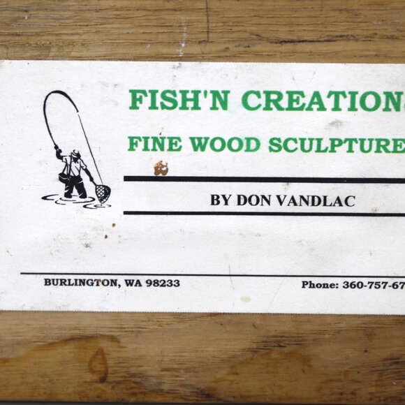 Vintage Solid Oak Fish 'n Creations 2003 Key Holder w/Salmon Fish Signed 4 Hooks - Picture 6 of 7